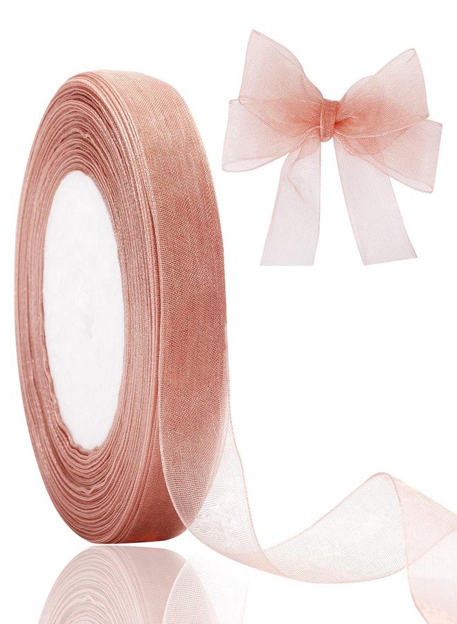 joycraft 3/4 in Rose Gold Gift Wrapping Ribbon - 50 Yds Sheer Chiffon Organza Handmade Ribbon for Wedding, Birthday, Baby Shower, Holidays, Anniversary - Image 1